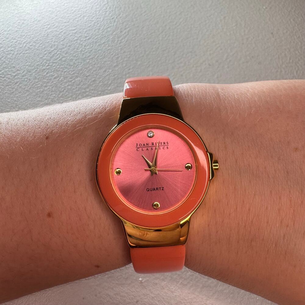 joan rivers classics j14120 coral orange cuff watch quartz original box